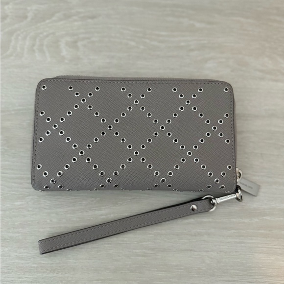 Michael Kors Gray Studded Large Zip Around Wallet - Picture 3 of 4